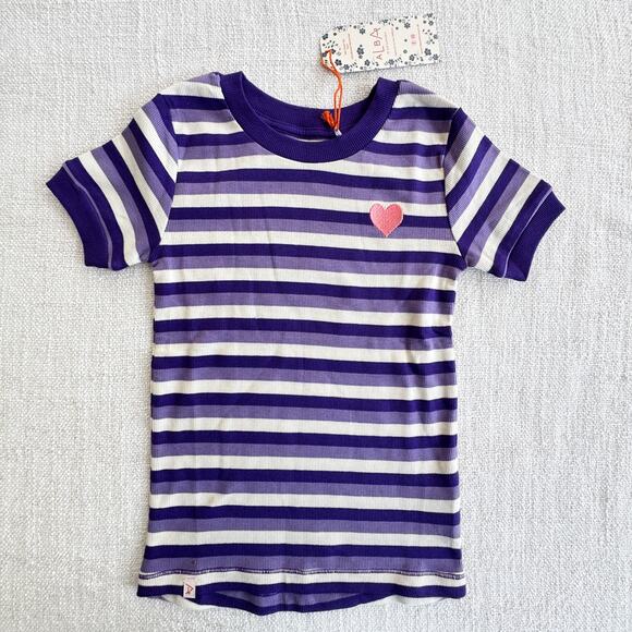 NEW Alba of Denmark Purple Striped Ribbed Tee Girl's 5 - Picture 1 of 4